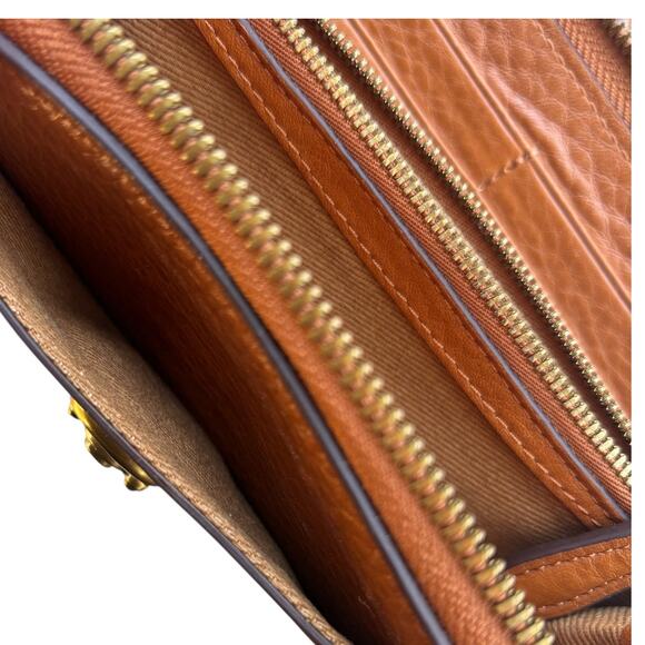 Polo Ralph Lauren Vintage Leather Zip Around Wallet Brass Twist Lock - Picture 8 of 11